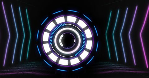 Futuristic neon scanner with glowing abstract shapes
