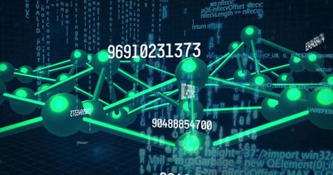 3D Digital Network with Glowing Green Nodes in Cyberspace