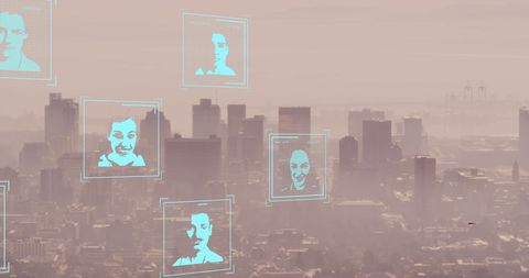 Digital Face Recognition Overlay on Urban Skyline - Download Free Stock Images Pikwizard.com