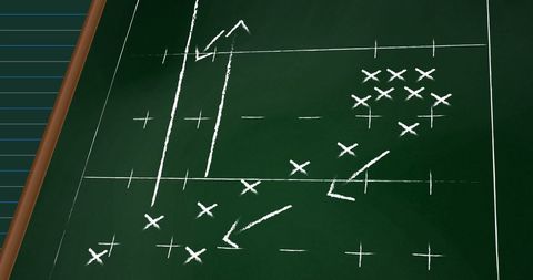 Chalkboard football strategy diagram illustrating game tactics