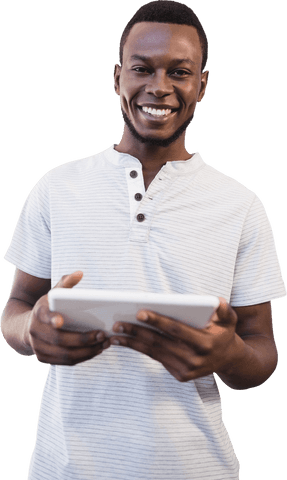 Smiling Man Holding Digital Tablet on Transparent Background - Download Free Stock Videos Pikwizard.com