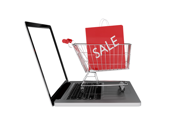 Shopping Cart On Laptop Displaying a Sale Bag on Transparent Background - Download Free Stock Videos Pikwizard.com