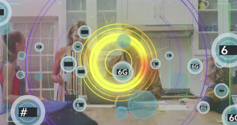 Futuristic 6G Network Connections Over Contemporary Office Scene