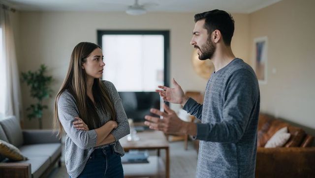 Tense discussion at home between couple