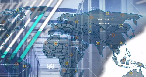 Global data processing with digital world map and servers