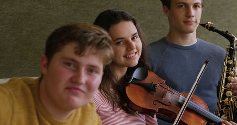 Teenagers Practicing Music in School Band, Yound Talent and Creativity
