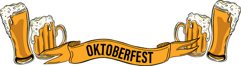 Oktoberfest beer mugs with ribbon banner transparent background