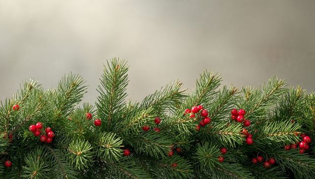 Creating holiday table with evergreen garland and red berry clusters for seasonal decor