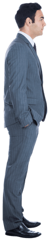 Asian Businessman in Suit Transparent Background Side View