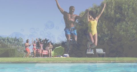 Friends Enjoying Pool Party with Bubbles and Fun - Download Free Stock Images Pikwizard.com