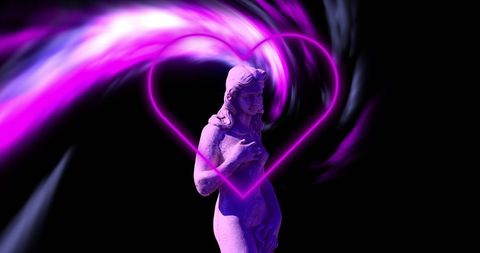 Neon Pink Heart and Classic Statue in Futuristic Art