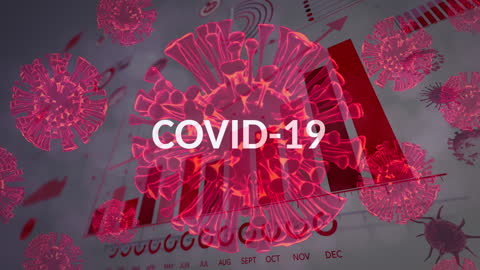 COVID-19 Virus Cells with Digital Data Overlay