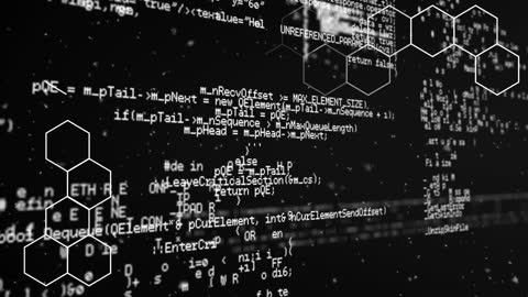 Data Processing Animation with Hexagonal Overlay