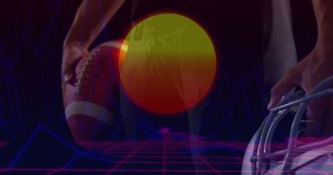 Futuristic Athlete Holding Football Breaking New Ground