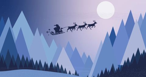 Santa Claus Sleigh Silhouette Flying Over Snowy Mountains at Night - Download Free Stock Images Pikwizard.com