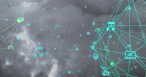 Abstract Digital Network Overlay on Stormy Sky