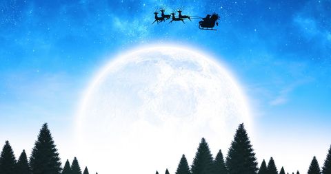 Santa Claus Sleighing Across Moonlit Christmas Sky