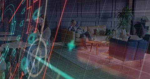 Woman Using VR Headset with Futuristic Digital Interface