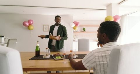 Friends Preparing for Celebration with Festive Atmosphere