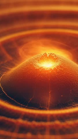 Molten crater pulsing with lava glow and concentric heat ripples vertical video