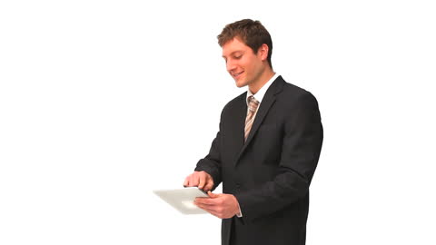 Young Professional Using Tablet in Formal Attire