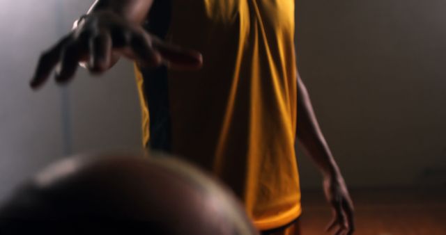 Basketball Player Dribbling in USA Game Uniform in Low Light - Download Free Stock Images Pikwizard.com