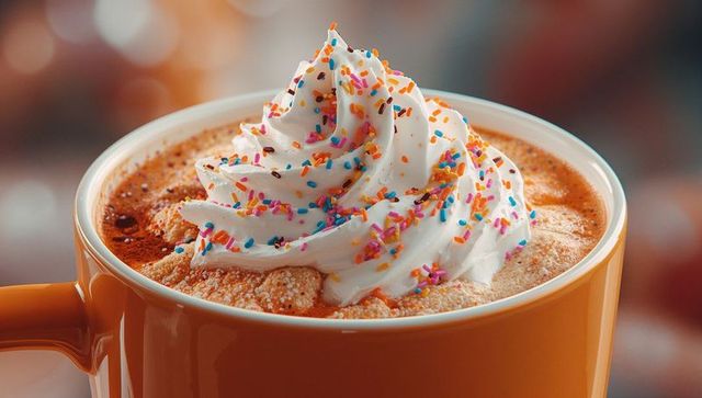 Festive Hot Cocoa with Whipped Cream and Colorful Sprinkles