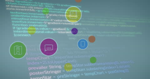 Colorful Icons Amid Overlay of Programming Code
