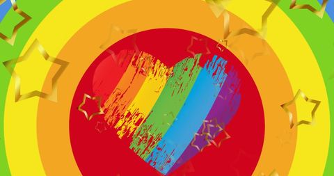 Vibrant LGBTQ Rainbow Heart with Surrounding Stars
