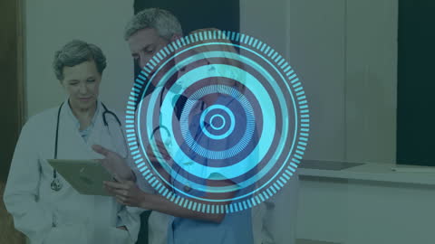 Medical Professionals Analyzing Digital Data with Futuristic Interface