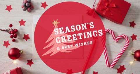 Festive Season Greetings with Christmas Decorations in Red Theme - Download Free Stock Images Pikwizard.com