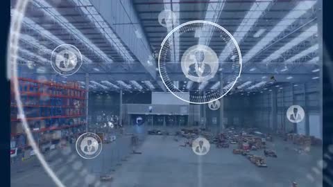 Warehouse with Futuristic Digital Interface and Connectivity Concept