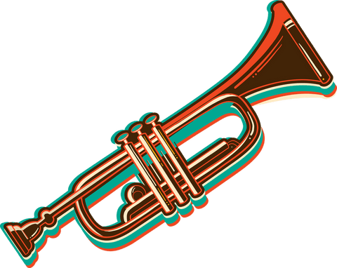 Abstract brass trumpet with vibrant shadows transparent background