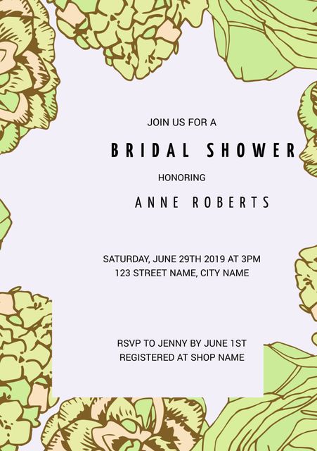 Floral Bridal Shower Invitation with Botanical Design - Download Free Stock Templates Pikwizard.com