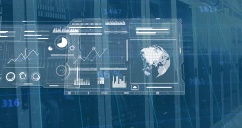 Futuristic Data Analytics Dashboard in a Server Room