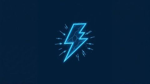 Neon blue lightning bolt icon with electric sparks and glowing aura