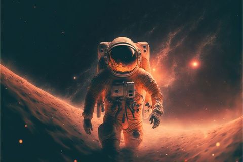 Astronaut Venturing into Mystical Cosmic Landscape