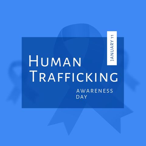 Human Trafficking Awareness Day Sign, Blue Ribbon Symbolism - Download Free Stock Templates Pikwizard.com