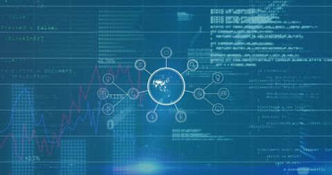 Digital Data Processing and Network Interface Connections on Blue Background - Download Free Stock Images Pikwizard.com