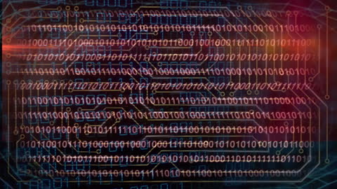 Binary Code and Circuit Board Overlaid Technology Concept