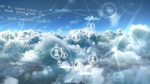 Cloud Network with Global Connectivity Icons in Blue Sky