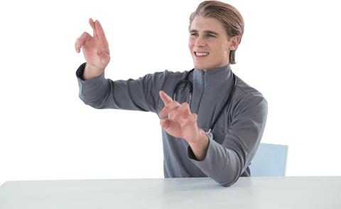 smiling transparent male doctor using imaginary interface - Download Free Stock Videos Pikwizard.com
