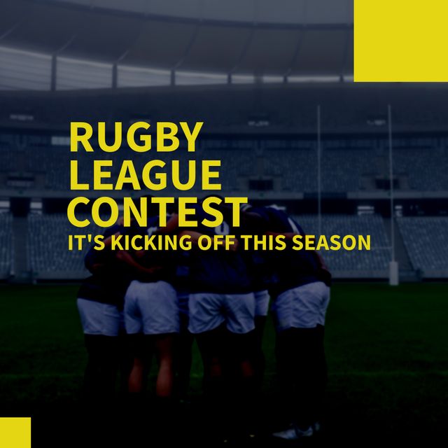 Rugby League Contest Announcement with Team Huddle in Stadium - Download Free Stock Templates Pikwizard.com