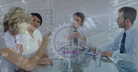 business meeting with digital data overlay illustrating analytics - Download Free Stock Images Pikwizard.com
