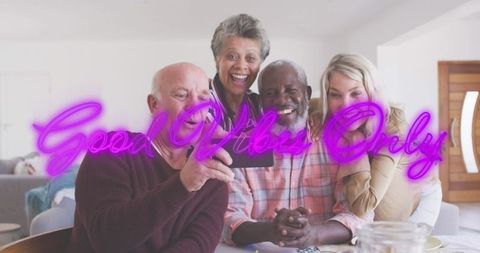 Senior Couples Taking Selfie at Home with 'Good Vibes Only' Message - Download Free Stock Images Pikwizard.com
