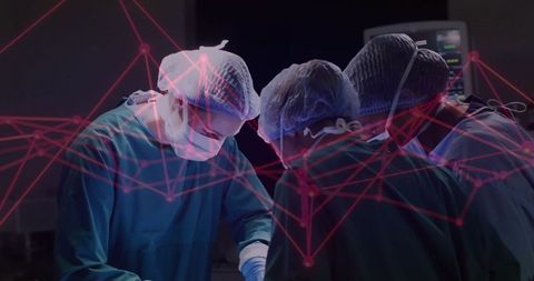 Surgical Team in Theater with Digital Network Overlay