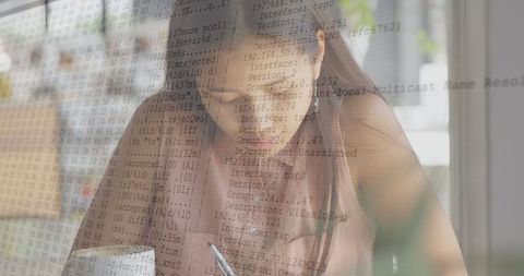 Woman in Tech Analyzing Data at Contemporary Cafe