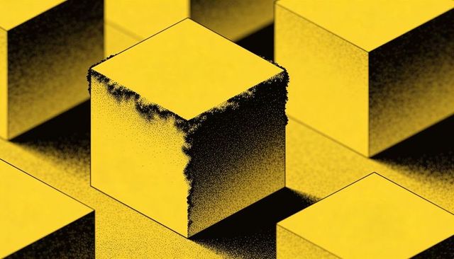 Yellow halftone cubes grid isometric geometric minimal duotone abstract background