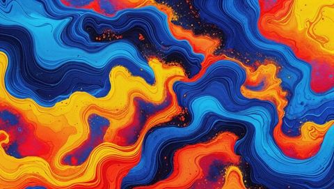 This representation of swirling, colorful patterns embodies vibrant energy and movement with dynamic gradients of blue, yellow, and red. Utilizing fluid art techniques on a digital canvas, this abstract design relates to themes of modernity and creativity. Ideal for use as interior decor, gallery exhibitions, digital backgrounds, or creative projects that require lively visual impact.