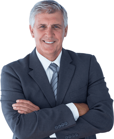 Senior Businessman Smiling with Arms Crossed Transparent Background